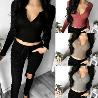 

Women V Neck Loose Long Sleeve Blouse Cotton Blend Summer Casual T Shirt Tops US