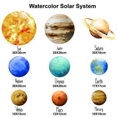 

Watercolor Solar System Nine Planets Luminous Wall Sticker Decals Children\s Room Early Education Enlightenment Stickers