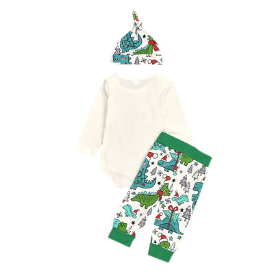 

Autumn Baby Girl Boy Romper Set Christmas Cartoon Letter Printing Long Sleeve Romper Tops Trousers Hat Outfits