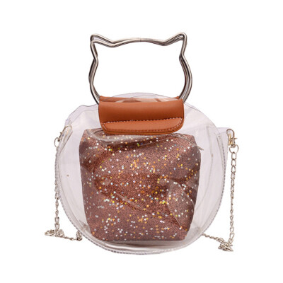 

Ladies transparent bucket bag transparent plastic small shoulder bag female chain Messenger bag Messenger bag design cat handbag