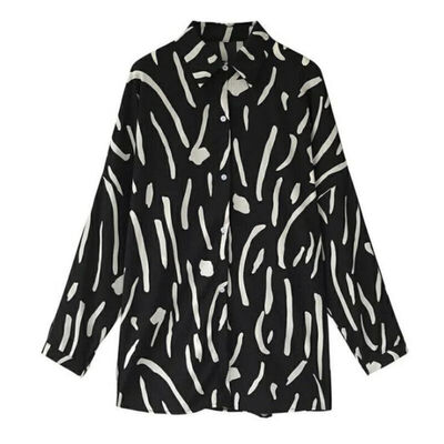 

EFINNY Women Graffiti Spotted Print Shirt Casual Lapel Collar Long Sleeve Blouse Spring 2019 Loose Blouse