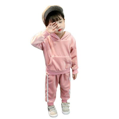 

Autumn Baby Girl Clothes Long Sleeve Thicken Solid Print Hoodie Sweatshirt TopsPants Trouser Casual Costume Set