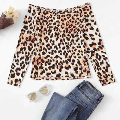 

Tailored Womens Off Shoulder Leopard Shirt Ladies Long Sleeve Casual Blouse Top