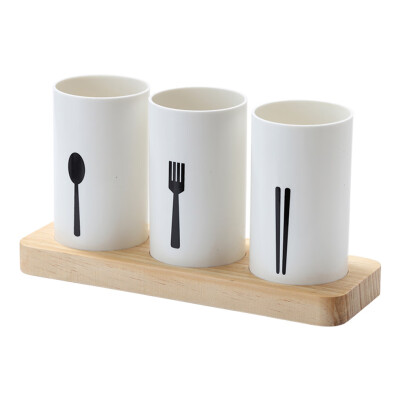 

Oak Base Plastic Utensil Storage Box Kitchen Spoons Forks Chopsticks Dinnerware Tube Draining Stand Shelf