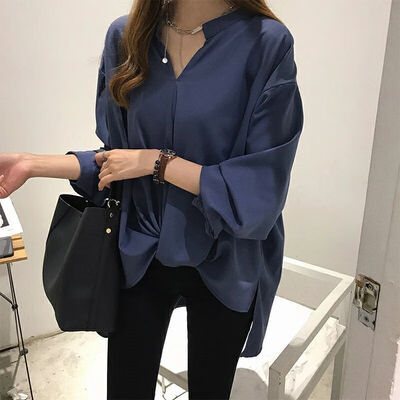 

Autumn Women Simple Temperament Chiffon Blouses Shirts Solid Long Sleeve Pullovers Tops Loose Female Buttons Casual Shirts