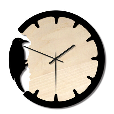 

Wood Wall Clock Round Bird Art Decorative Silent Clock with No Numbers For Bedroom Living Room