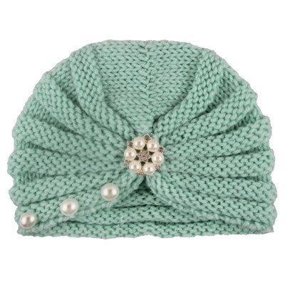 

Autumn Soft Cute Newborn Baby Pearl Design Girls Caps Infant Knitted Hat Turban Elastic Cap New