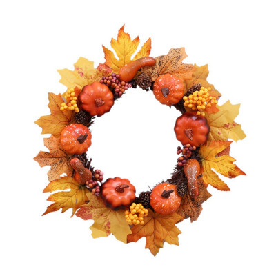 

New Artificial Pumpkin Maple Leaves Wreath Garland Fall Harvest Thanksgiving Halloween Front Door Wall Hanging Ornament