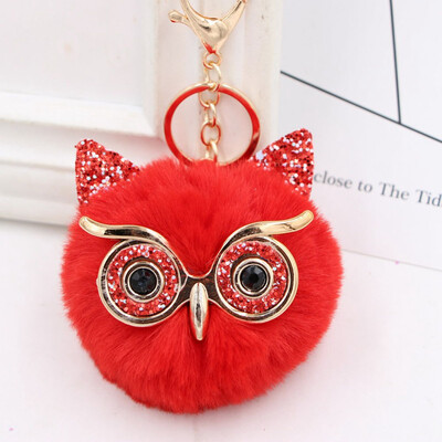 

Women Owl Faux Rabbit Fur Fluffy Key chain Key Ring Pompom Ball Pendant Cute