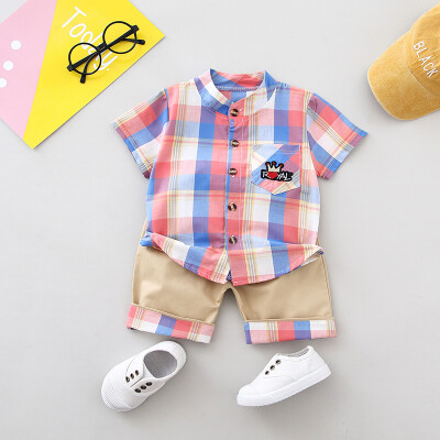 

Summer Children Baby Boys Clothes Sets Casual Short Sleeve Plaid Print Shirt TopsShorts Costume Set