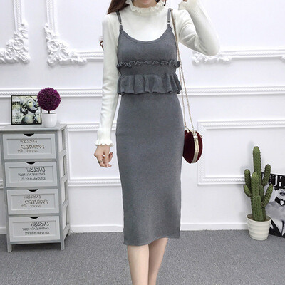 

maxi dress women Elegant Sleeveless Dress O-neck Stretch Ruffled Knitted Dress Sweet Harajuku Korean Clothes Female Vestidos