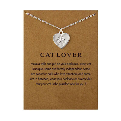 

Fashion Europe&America Heart Paper Card Animal Footprints Love Woman Necklace Gold Sliver Valentines Day Girlfriend Present