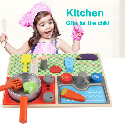 

YIWULAKids Wooden Kitchen Toy Set Pretend Play Cooking Playset Toddler Wood Food Toys