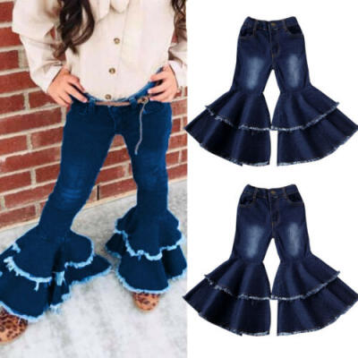 

AU STOCK Toddler Kids Baby Girls Jeans Bell-bottom Trousers Wide leg Denim Pants