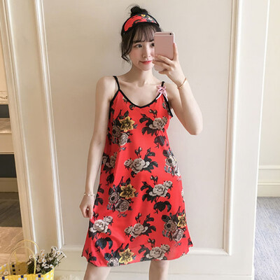 

Ladies Sexy Silk Satin Printed Night Dress Sleeveless Nighties Nightgown Plus Size Nightdress Lace Sleepwear Nightwear For Women