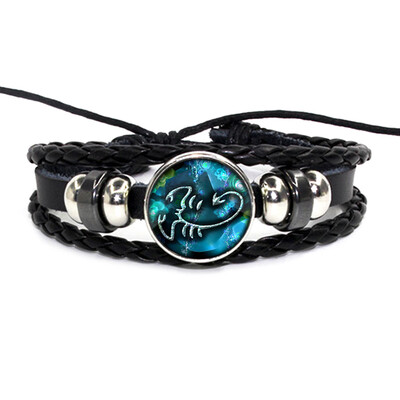 

Retro Leather Rope Twelve Constellations Time Gem Weaving Bracelet Fashion Wild Men Women Accessories