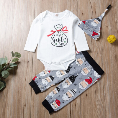 

New Autumn Fashion Baby Boy Girl Clothes 0-24M Cute Casual Printing Bodysuit And Trousers And Hat Kids Three-piece Outfit Set