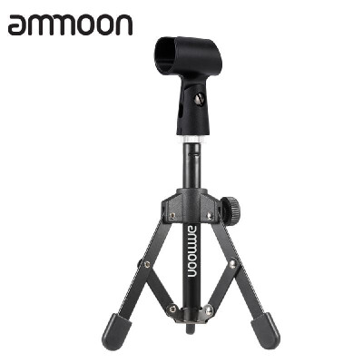 

ammoon MS-12 Mini Foldable Adjustable Desktop Microphone Stand Tripod with MC5 Mic Clip Holder Bracket for Meeting Lectures Podcas