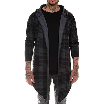 

Men Windbreaker Long Sleeve Hooded Cool Windbreaker Coat Lapel Plaid Coat
