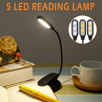 

5LED 3-Brightness Adjustable Clip-on Book Reading Light Music Stand Light Flexible Travel Clip Light with USB Cable