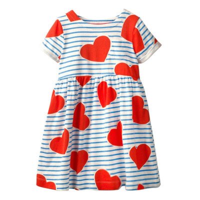 

Summer Casual Baby Girls Striped Print Dress Cotton Kids Toddler Short Sleeve Pageant Beach Dress Princess Dress