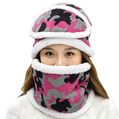 

3-piece Women Winter Autumn Warm Windproof Wool Hat Cycling Thicken Beanie Wool Cap Knitted