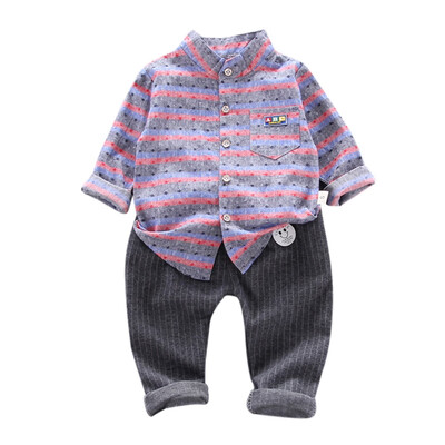 

New Casual Baby Boys Clothes 2pcs Autumn Children clothing Long Sleeve Plaid Print Shirt TopsPants Trouser Set 5 colors