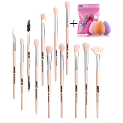 

12pcs Eye Cosmetic Brush With 4pcs Drop-shaped Powder Puff Soft Makeup Brush Set