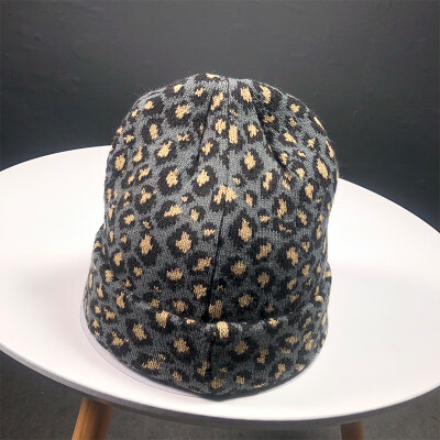 

Peipai Korean version of hat lady autumn&winter new leopard pattern knitted wool hat British Japanese retro warm cover cap