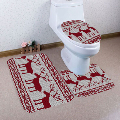 

〖Follure〗3PCS Christmas Bathroom Non-Slip Pedestal Rug Lid Toilet Cover Bath Mat Set