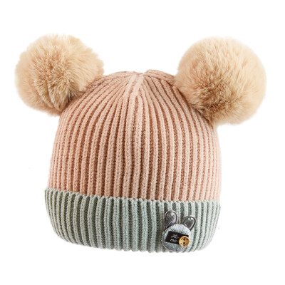 

Warm Winter Newborn Cute Warm Kids Girls Boys Baby Cartoon Bear Hats Knitted Wool Hemming Caps With Ball