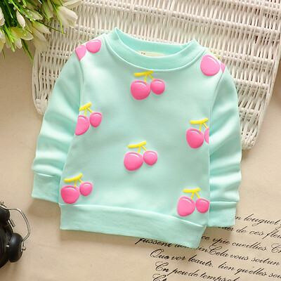 

2019 Baby Girls Sweatshirts Autumn Winter Thicken Warm Children Hoodies Toddler Cherry Printed Long Sleeve Kids T-shirt Clothes
