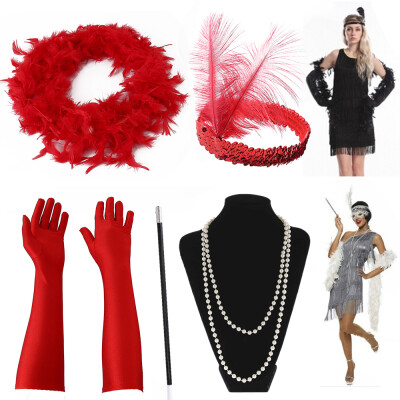 

5PCS Halloween Flapper Girl Fancy Dress Accessories Charleston Gangster Gatsby Girl Costume Kit