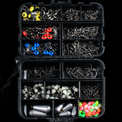 

177pcs Fishing Tackle Box Kit Hooks Beads Swivel Ring Snap Fishing Accessories