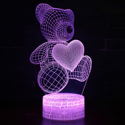 

3D 3D Visual Illusion Light LED Visual Light Sharp Bear Heart Light Best Gift for Valentines Day Decorative Desktop Ornaments