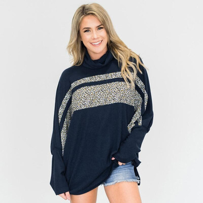 

Women Long Sweatshirt Turtleneck Long Sleeve Splice Color Block Tunic Casual Blouse Tee Tops Pullover Hoodies