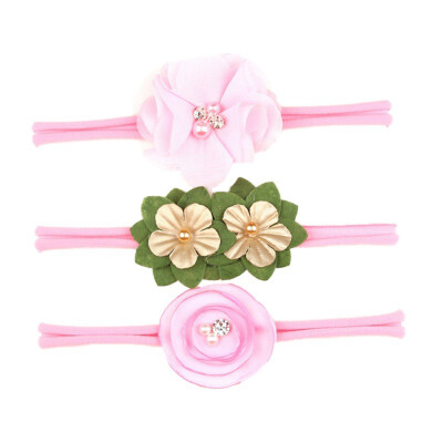 

3 Pcs Baby Girl Sweet Floral Print Elastic Headbands Holiday Party Hair Band Headwear Accessories