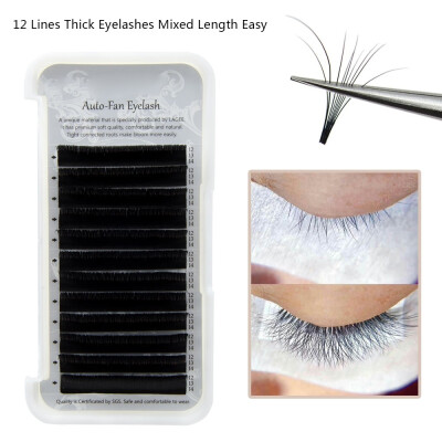 

12 Lines Beauty Soft Hair Natural Thick Eyelashes Mixed Length Easy Rapid Fan Blossom Volume Russian Lashes Individual