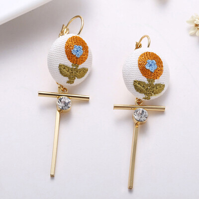 

Circle Square Pendant Square Vintage Pendant Korean Flower Femme Newest Embroidery Earring