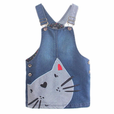 

2018 Summer Cute Baby Kids Girls Cat Toddler Denim Jeans Overalls Dress Denim Clothes