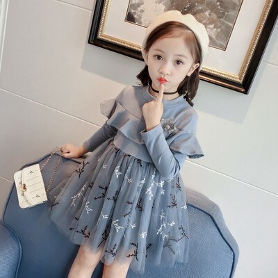 

Baby Girls Clothes 2019 Autumn Spring Kids Dresses Girls Sweet Mesh Princess Dress Children Long Sleeve Dress