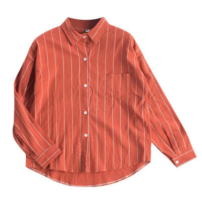 

Female tunic Women Striped Print Loose Women Blouse And Tops Single-breasted Lapel Slim Long Sleeve Casual Ladies Tops