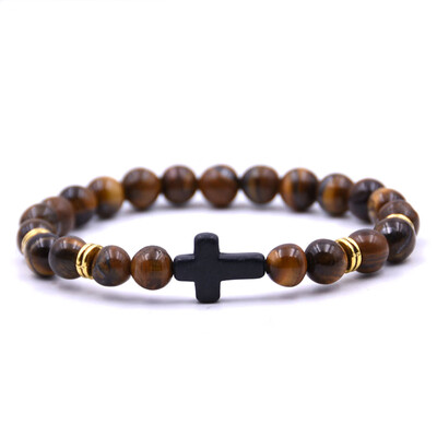 

Vintage Natural Stone 18 Colors Cross Charms Beads Bangles Bracelet