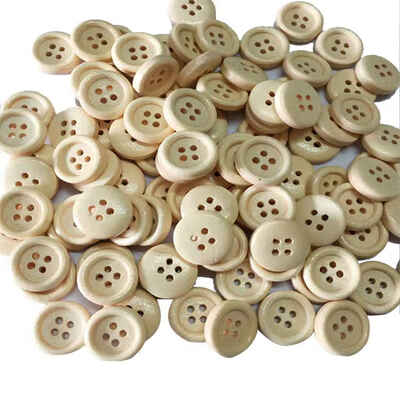 

100 PCS Mixed Wooden Buttons Natural Color Round 4-Holes Sewing Scrapbooking DIY