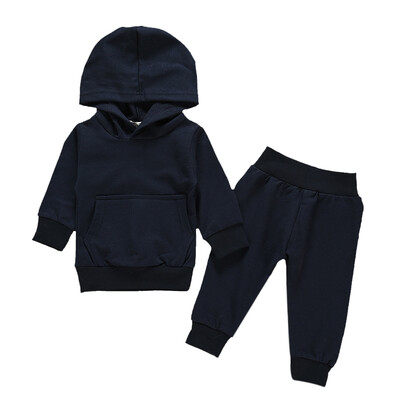 

New Autumn Baby Boys Girls Long Sleeve Solid Print Hoodie Sweatshirt TopsPants Trouser Costume Set Clothes