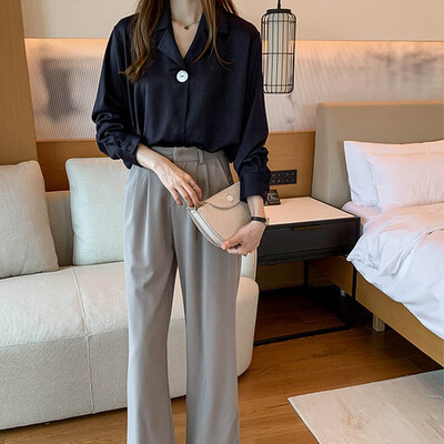 

Women Blouse Autumn Blouse Turn-down Collar Solid Color Fashion 2019 Casual Long Sleeve Office Lady Blouses