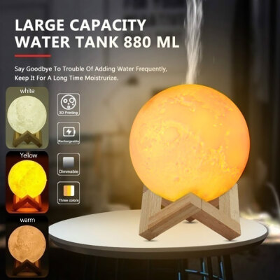 

880ML USB Aroma Essential Oil Diffuser Ultrasonic Cool Mist Humidifier Air Purifier LED Night Light 3D Moon Lamp Light