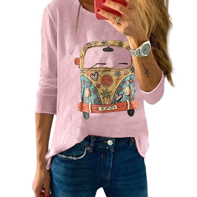 

Women T-shirts Print Long Sleeve O-Neck T-Shirt Loose Female Tops Soft Spring Autumn Lady Tshirt