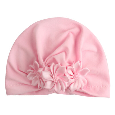 

Hot Sale Summer New Sweet Baby Girl Hat Comfortable Breathable Solid Color With Flower Candy Color Baby Turban Elastic Cap