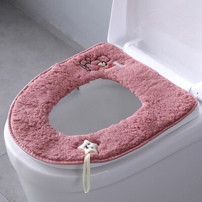

Gobestart Cute Embroidered Cartoon Thicken Toilet Mat Sticky Button Toilet Cushion